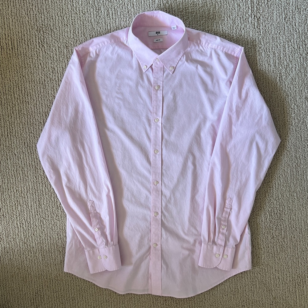 Uniqlo Easy Care Dobby Slim-Fit Long Size XL Pink